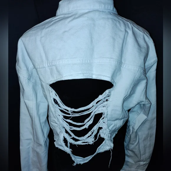 White Cropped Denim Jacket - Picture 3 of 4